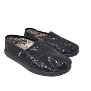 LiL BOBS from Skechers Slip-On Shoes Youth Girls Size 1 US EU 32 Black Sparkle